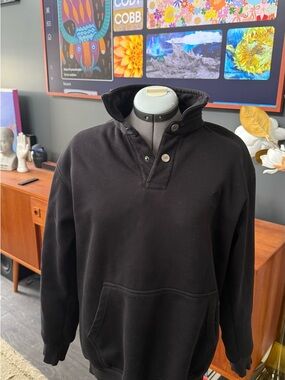 Burberry Black Pullover Hoodie with Button Neck